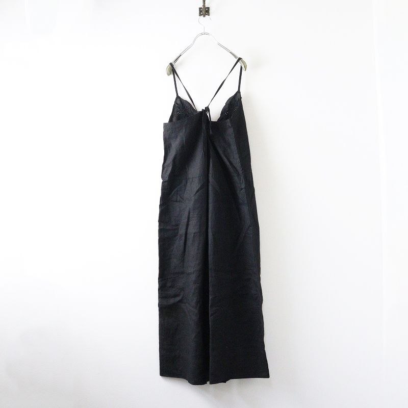 トワヴァーズ Bonvoyage サロペット ブラック リネン オールインワン オーバーオール 刺繍 ボンボヤージュ