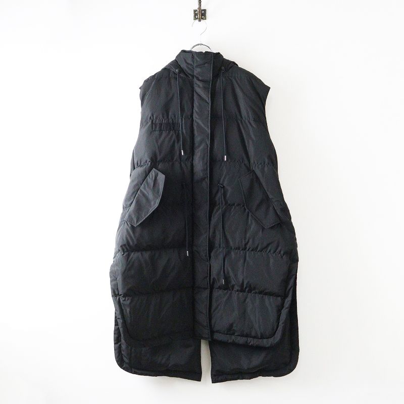 定価6.3万 ルフィル LE PHIL パッフィーダウン 1 ブラック フード ロング ジレ ベスト アウター 2400014664065