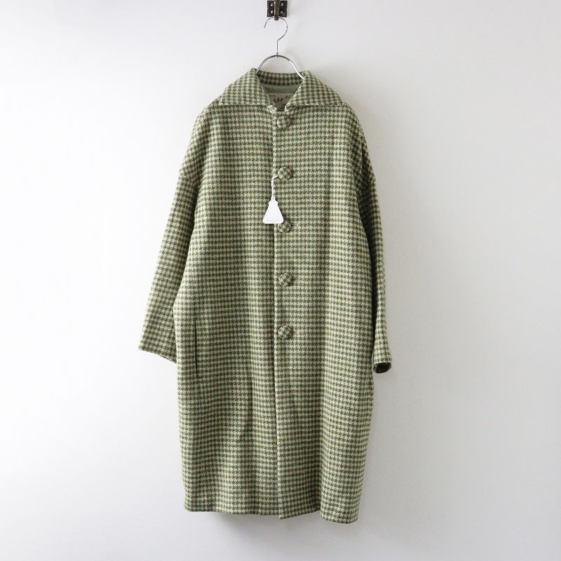 定価8.5万 マンズテーラー R-D.M.Co- ハウンドトゥースワイドスプレッド コート F グリーン 千鳥 2400014667561