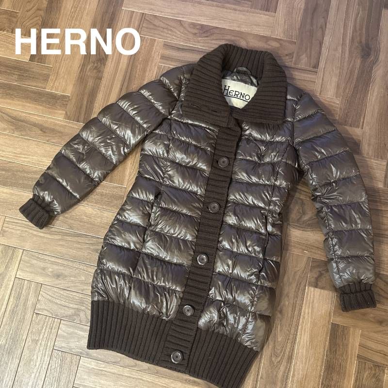 HERNO ダウンジャケット ニット ブラウン 茶色