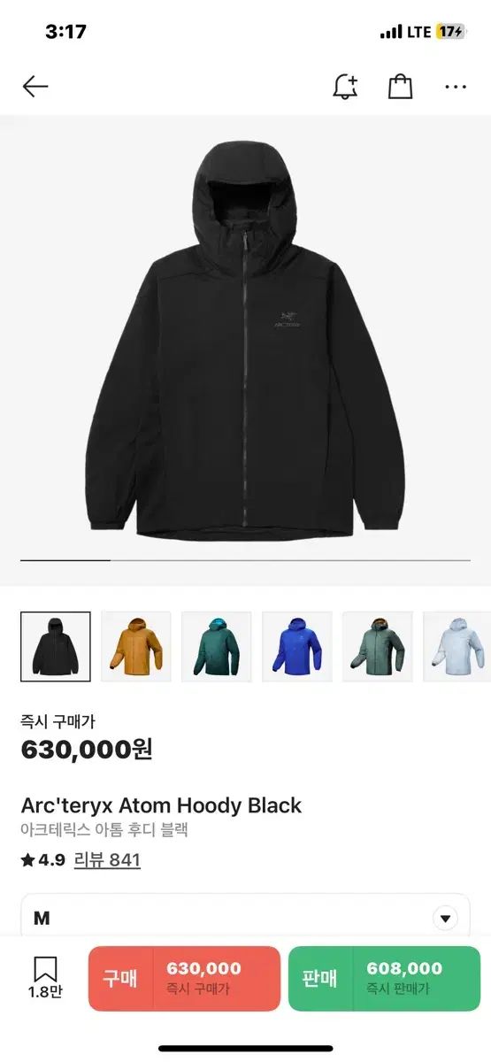 ARC TERYX アークテリクス Atom アトム フーディ ブラック