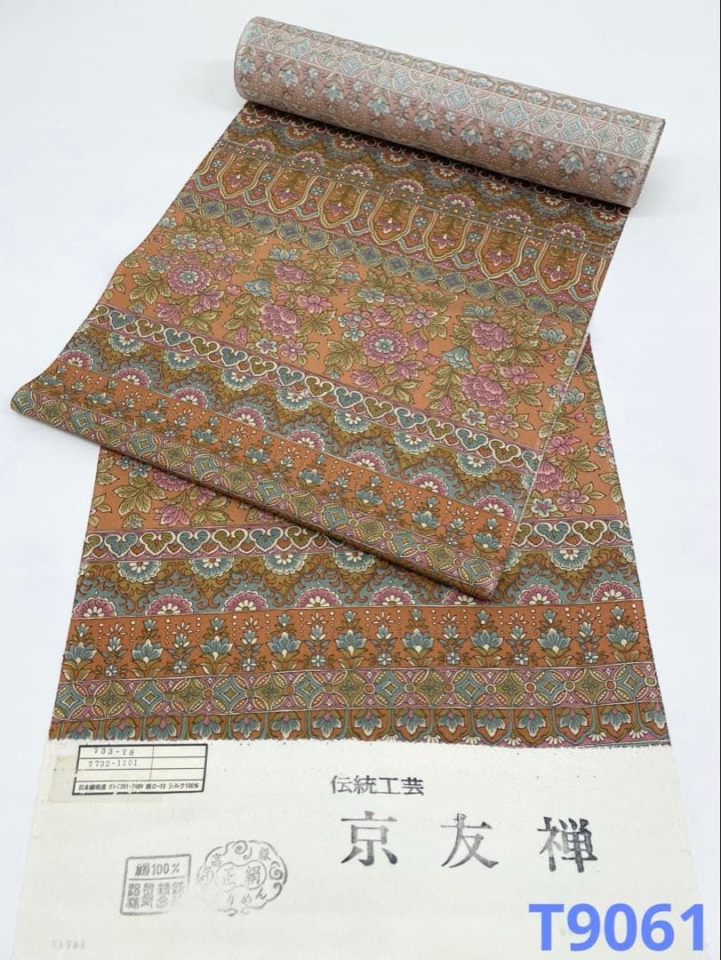 小紋 京友禅 更紗 全体柄 正絹 反物 T 9061