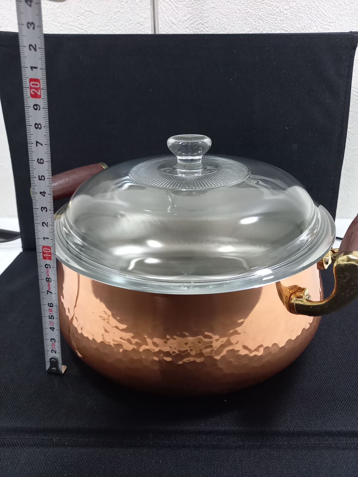 保証書付き ハリカ 銅鍋シリーズ 純銅製 槌目模様 ガラス蓋 お玉付き 調理器具