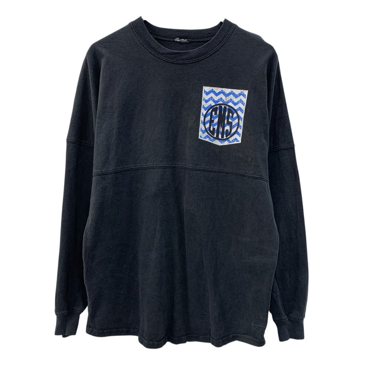 長袖 プリントTシャツ M ブラック ブルー プルオーバー ロンT バックプリント Tシャツ ビッグプリント 春物 a711-5012