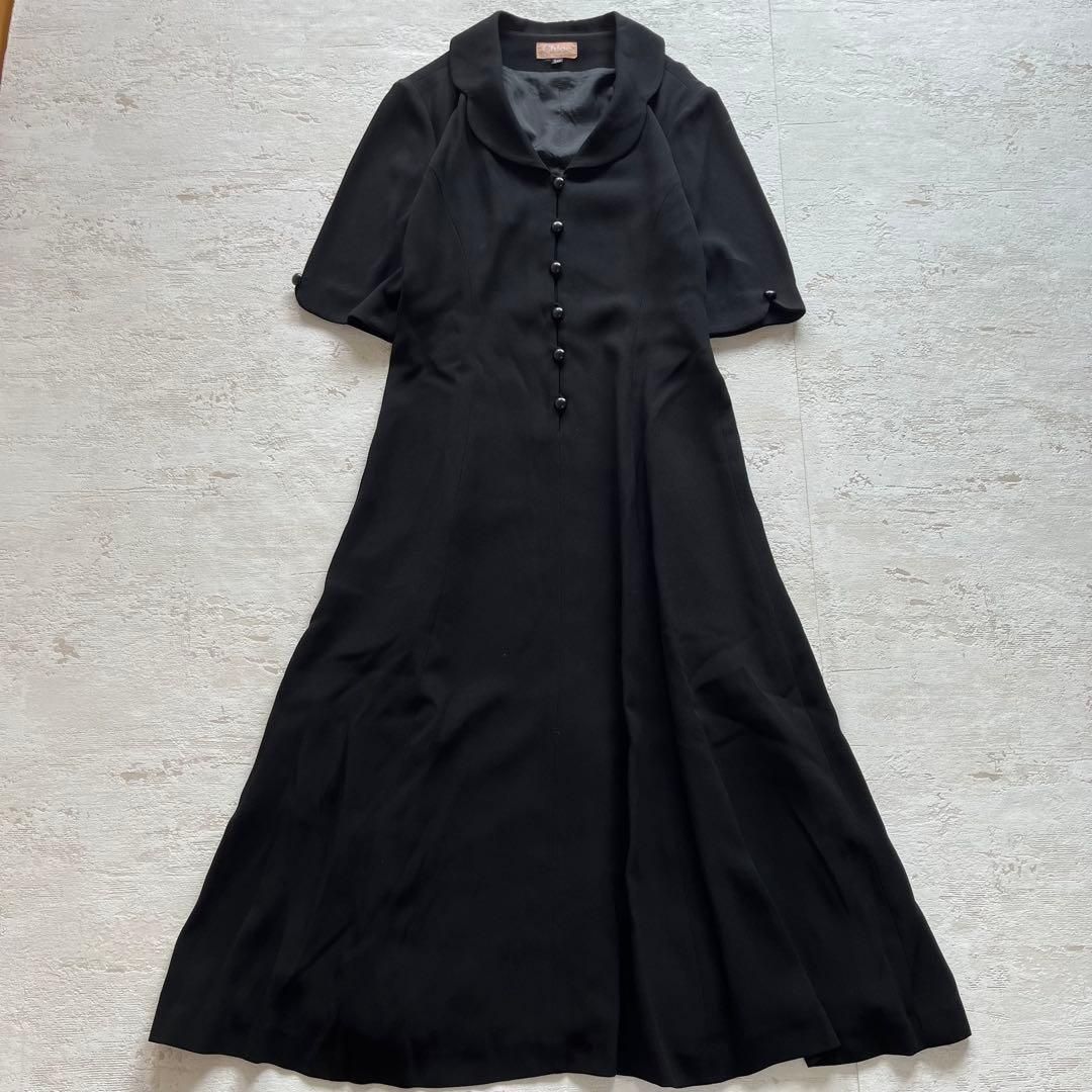 クロエフォーマル半袖ロングワンピース9号ブラックY1