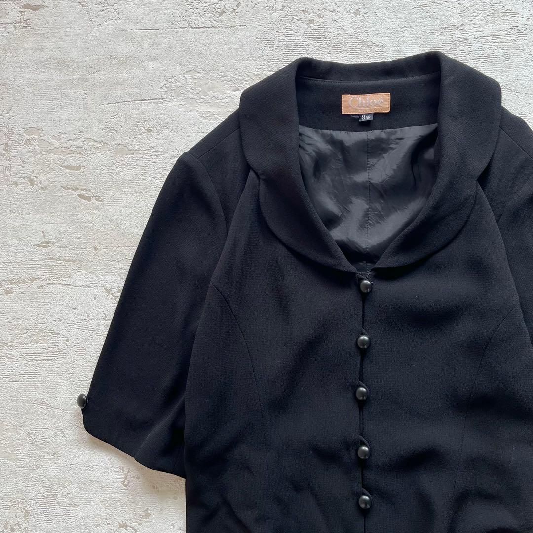 クロエフォーマル半袖ロングワンピース9号ブラックY1