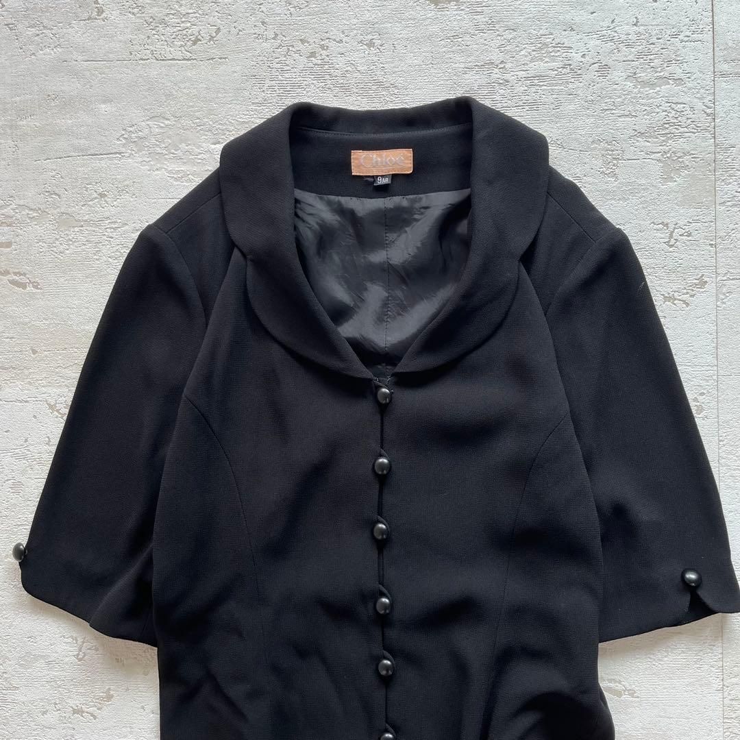 クロエフォーマル半袖ロングワンピース9号ブラックY1