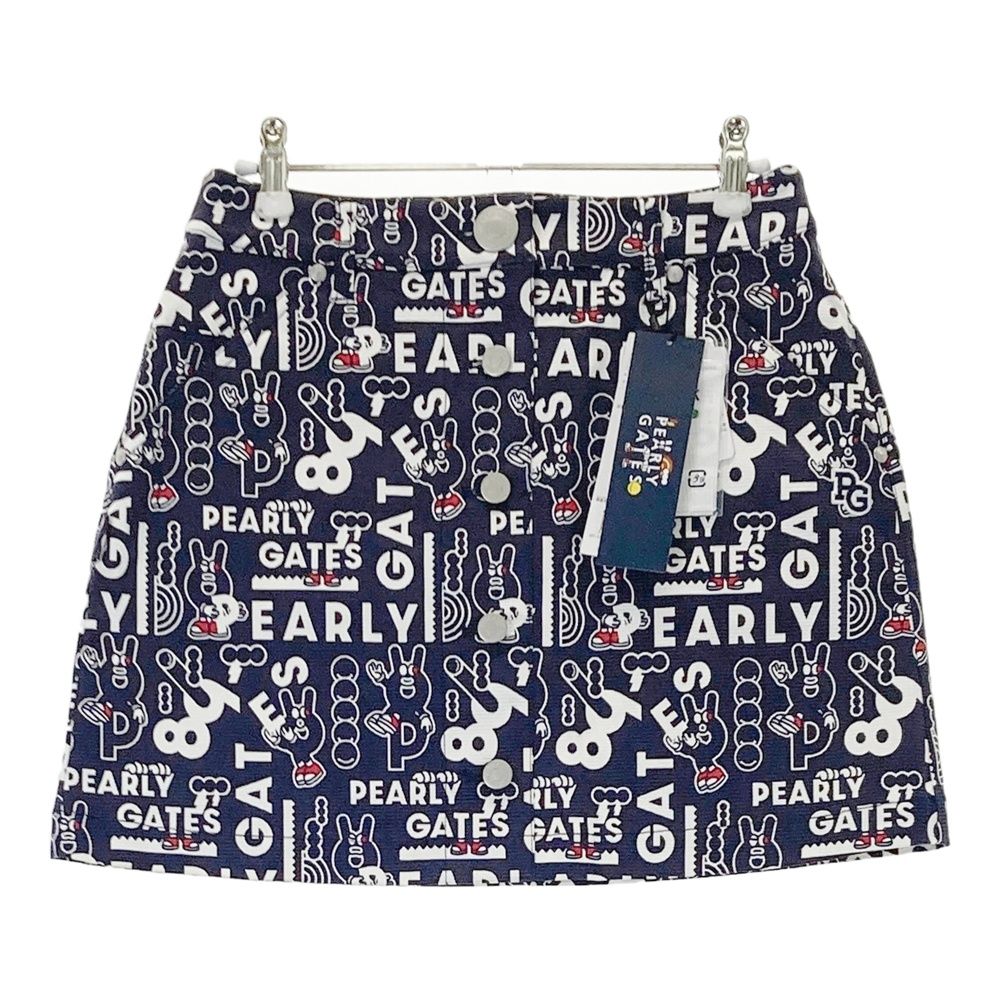 サイズ 0 PEARLY GATES パーリーゲイツ 055-2234020 ストレッチスカート どうしちゃったPG ロゴ柄 ネイビー系 ゴルフウェア レディース ストスト