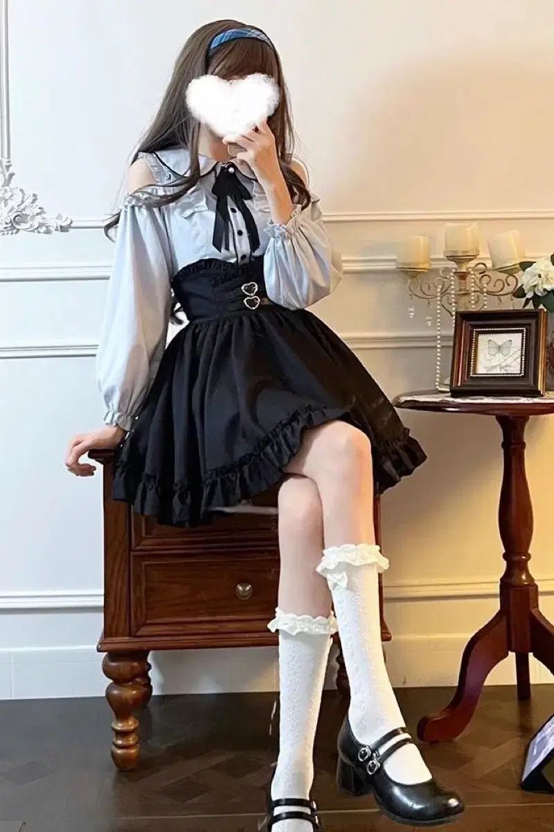 ベイビー ネック オフショルダー 長袖 シャツ トップ レイヤード スカート レディース セットアップ