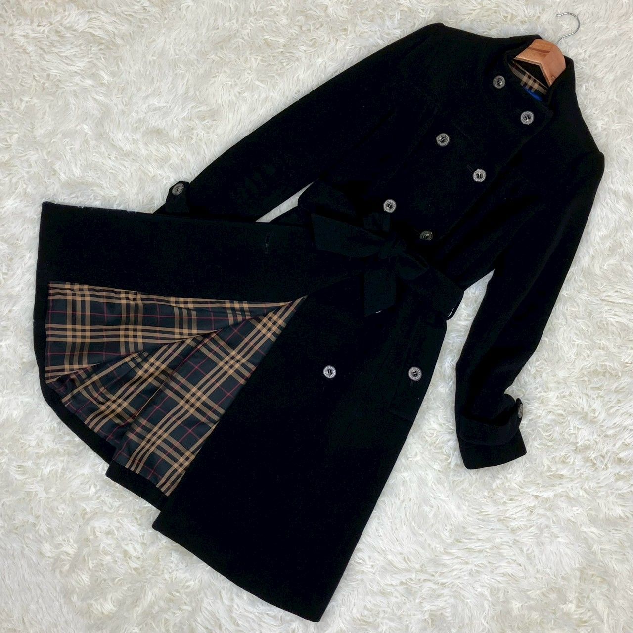バーバリーブラックレーベル ベルテッドコート カシミヤ混 チェックライナー付き BURBERRY バーバリーブラックレーベル カシミヤ混 コート ノバチェック