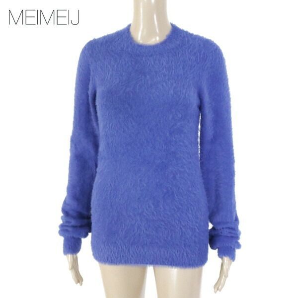 75%OFF メイメイジェイ MEIMEI J ニット 44 EKN779 L LLサイズ ブルー レディース 長袖ニット シャギーニット セーター クルーネック イタリア製