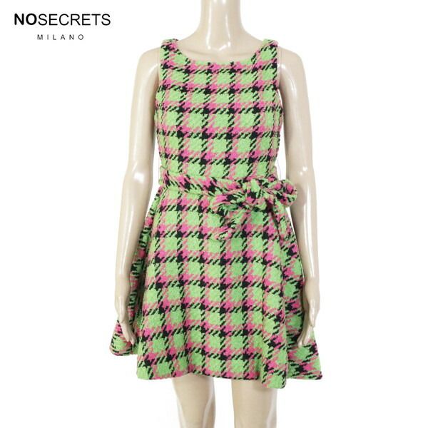 75 OFF ノーシークレッツ NO SECRETS ワンピース 38 EOP1702 XS Sサイズ グリーン ピンク レディース ノースリーブワンピース フ ツイード 千鳥格子柄