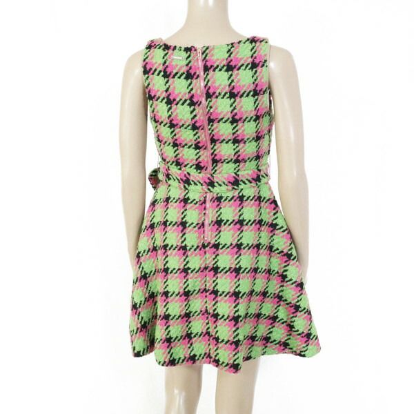 専門店ならではの品揃え！ 75 OFF ノーシークレッツ NO SECRETS ワンピース 38 EOP1702 XS Sサイズ グリーン ピンク レディース ノースリーブワンピース フ ツイード 千鳥格子柄