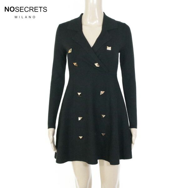 75 OFF ノーシークレッツ NO SECRETS ワンピース 40 EOP1705 Sサイズ ブラック レディース 長袖ワンピース ニットワンピース スタッズ