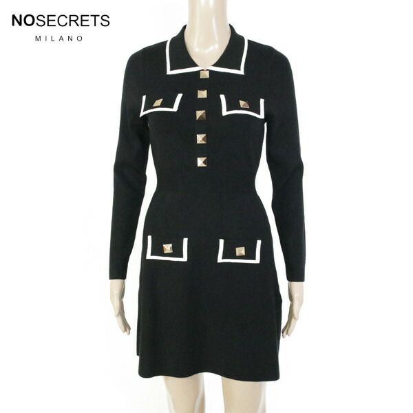 75 OFF ノーシークレッツ NO SECRETS ワンピース 40 EOP1706 Sサイズ ブラック レディース 長袖ワンピース ニットワンピース スタッズ