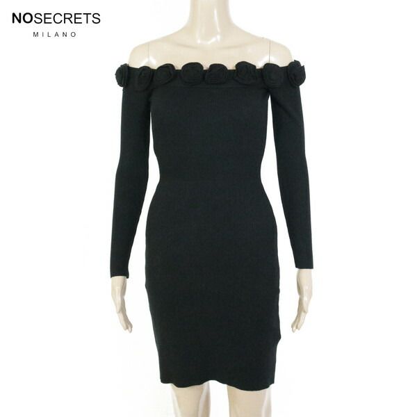 75 OFF ノーシークレッツ NO SECRETS ワンピース 40 EOP1709 Sサイズ ブラック レディース 長袖ワンピース ニットワンピース オフショルダー