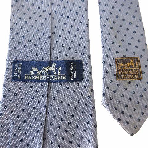 HERMES ネイビー ドット柄 シルクネクタイ HERMES エルメス ドット柄シルクネクタイ ブルー系 サイズ：F