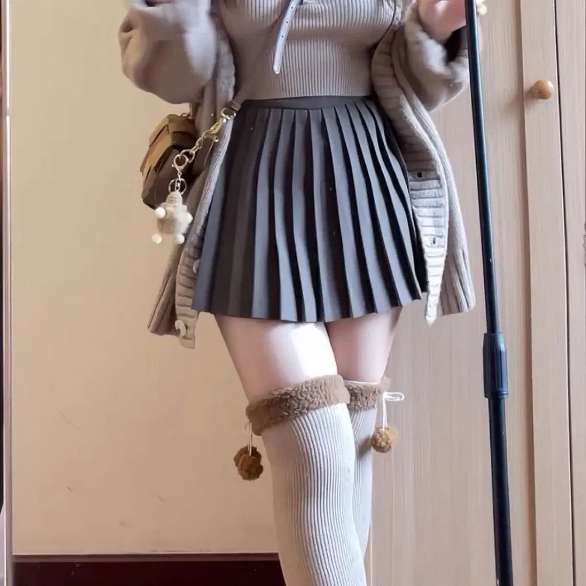 カーディガン ノースリーブ ハイウエスト スカート セット