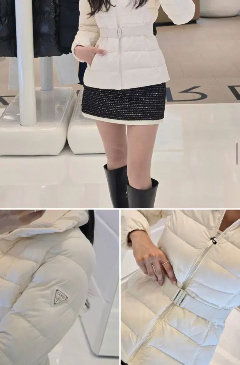 ゲス ベルト付き ショートグース アイボリー