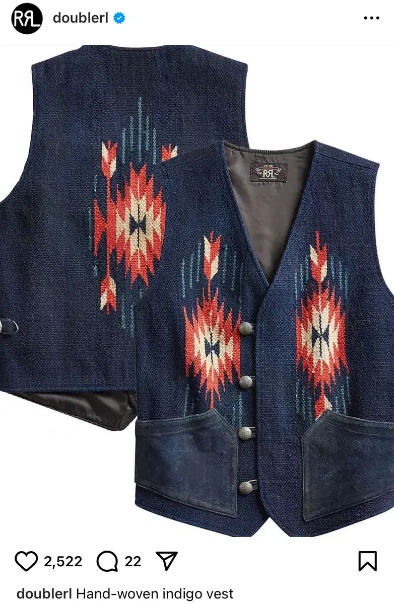 RRL ネイティブアメリカン柄 ハンドウーブンベスト