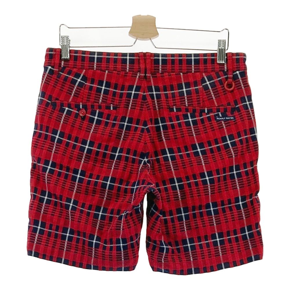 サイズ 5 PEARLY GATES パーリーゲイツ ストレッチ ハーフパンツ チェック柄 レッド系 240101549796 ゴルフウェア メンズ ストスト