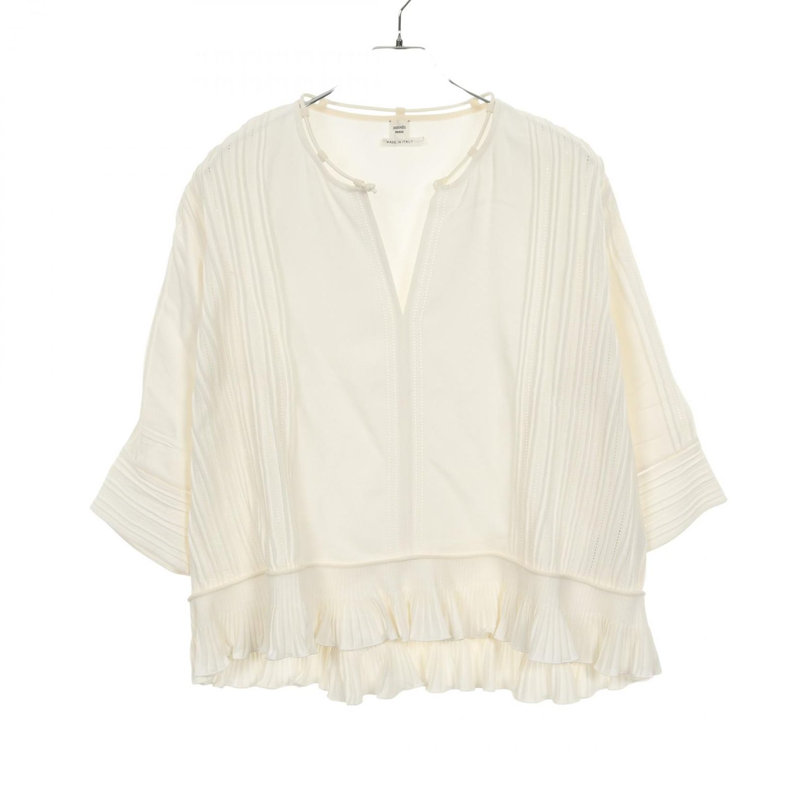 エルメス HERMES ブラウス ホワイト シルク コットン レディース B