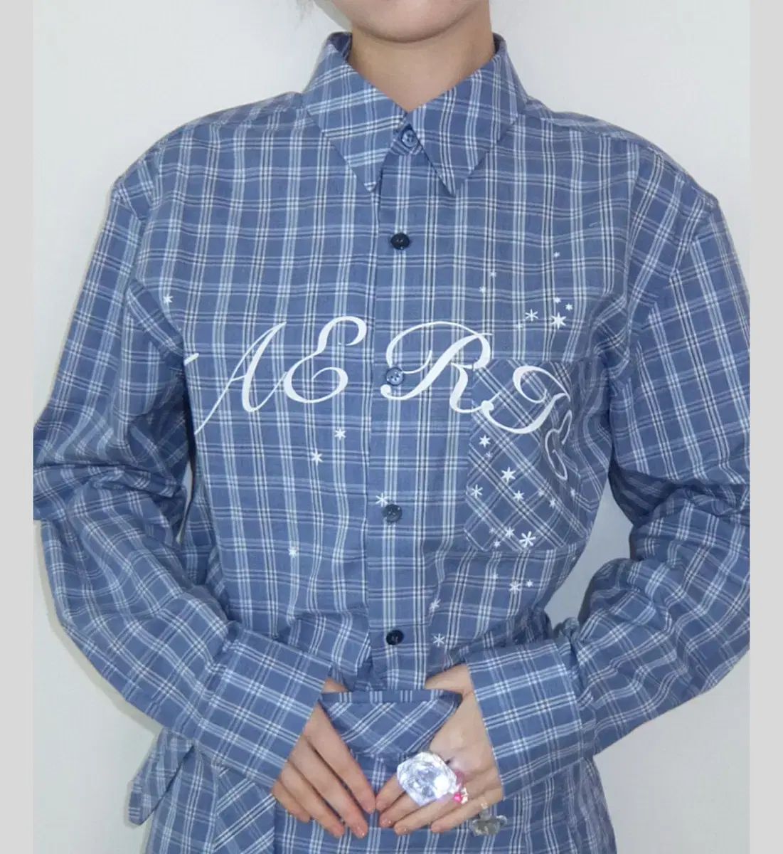 ショップフェアリー fairy shop ブルー CHECK アカデミー シャツ