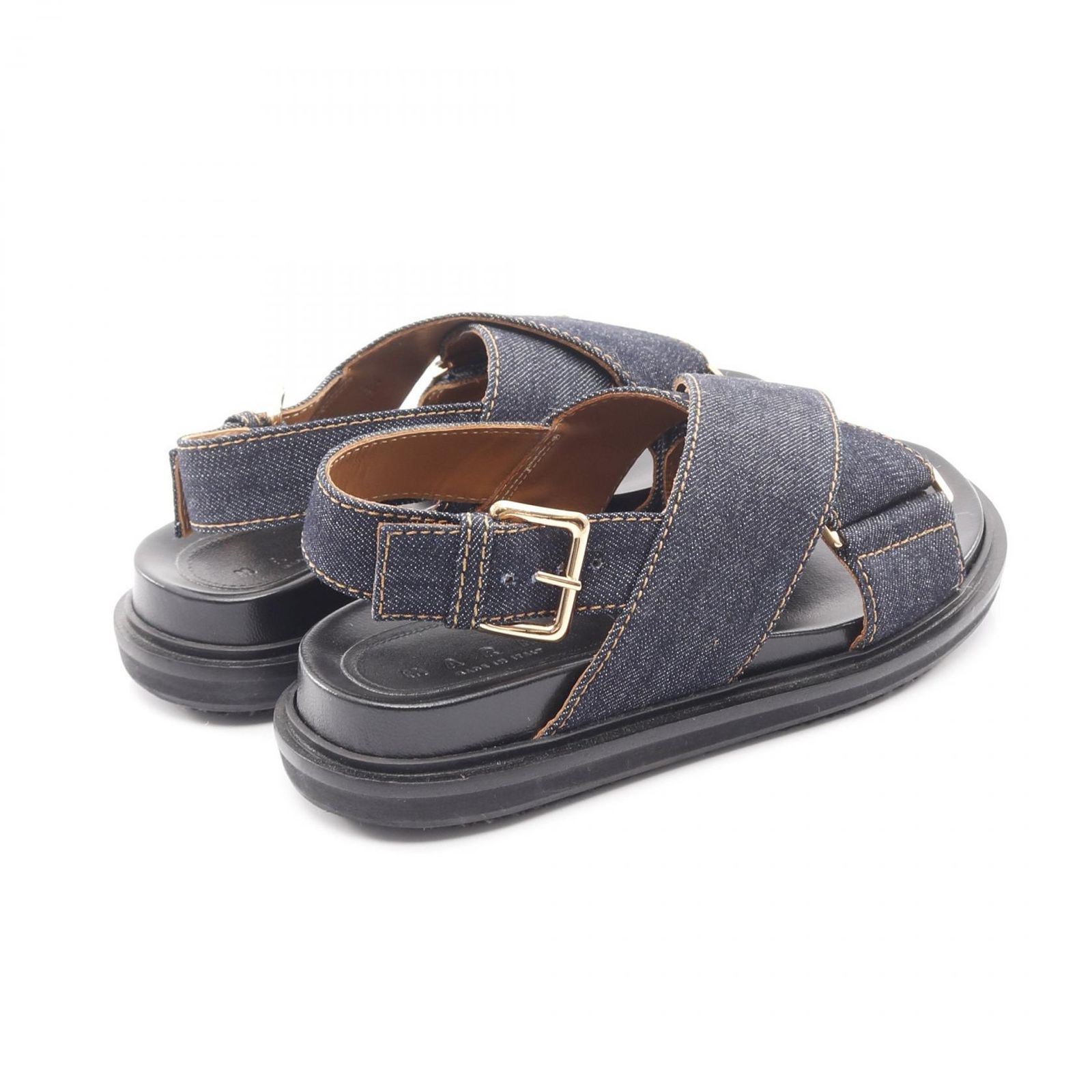 MARNI ファー サンダル フスベット レザー マルニ メンズ ネイビー