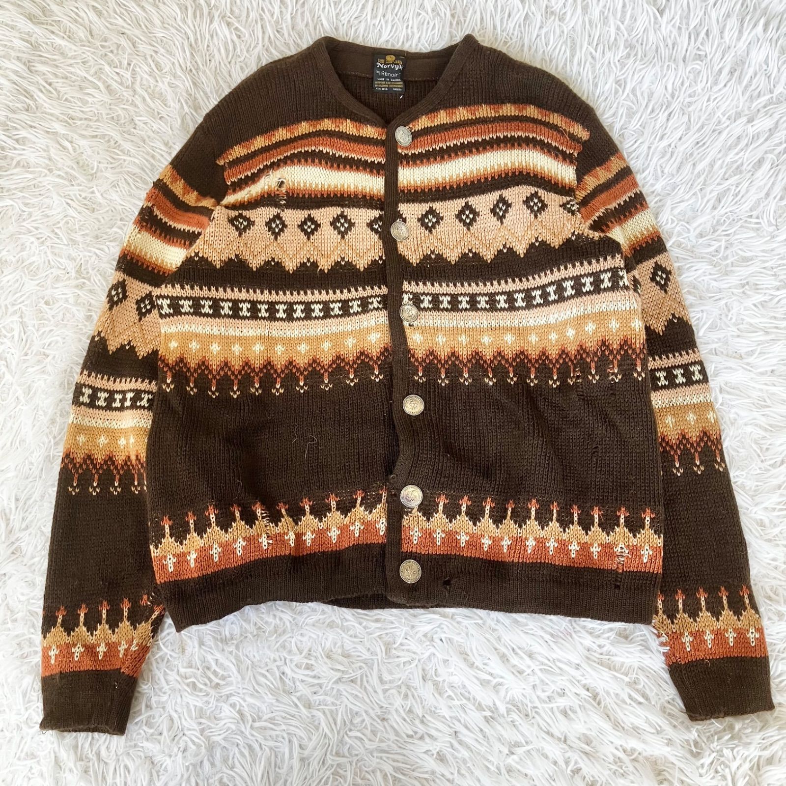 ヴィンテージ Norvyk by Renoir カナダ製 ニット カーディガン ウール 古着 3870