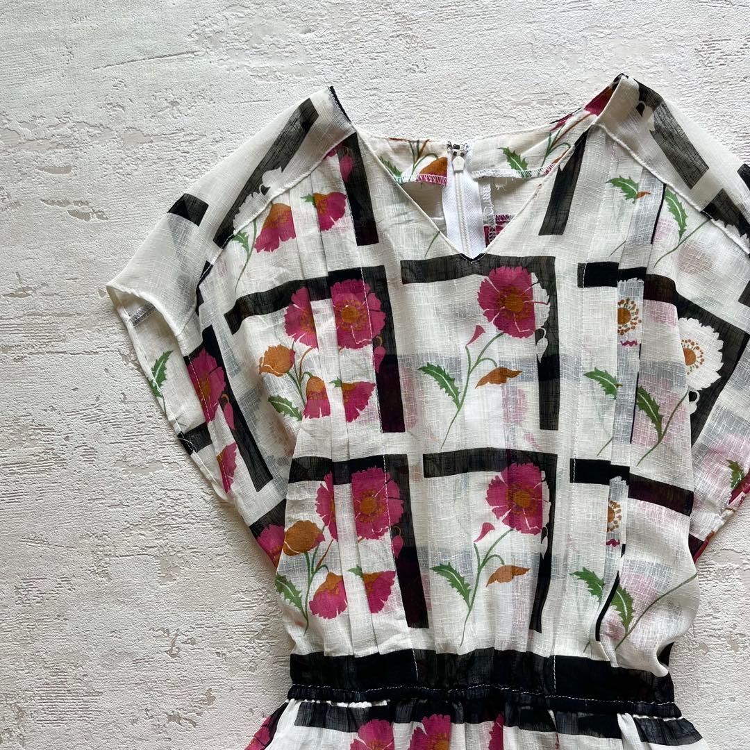 昭和レトロ花柄ノースリーブロングワンピースグラデーションホワイトフリーサイズN2