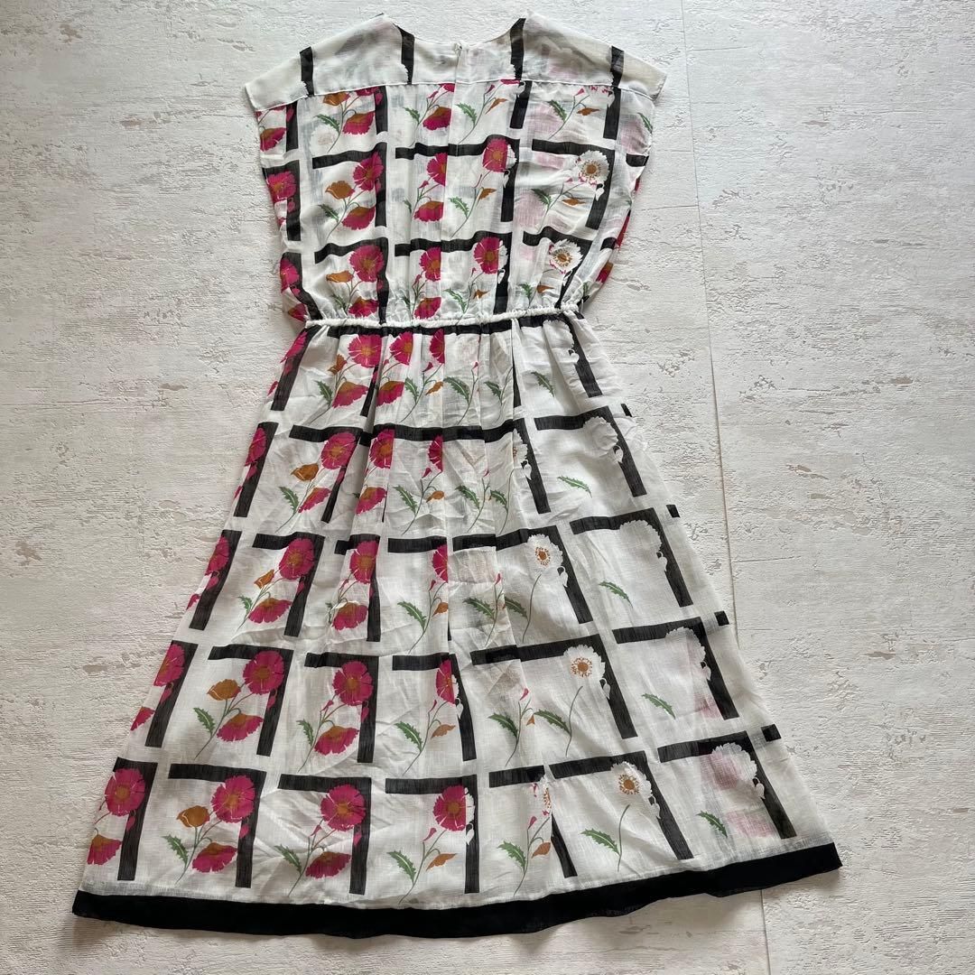 昭和レトロ花柄ノースリーブロングワンピースグラデーションホワイトフリーサイズN 2