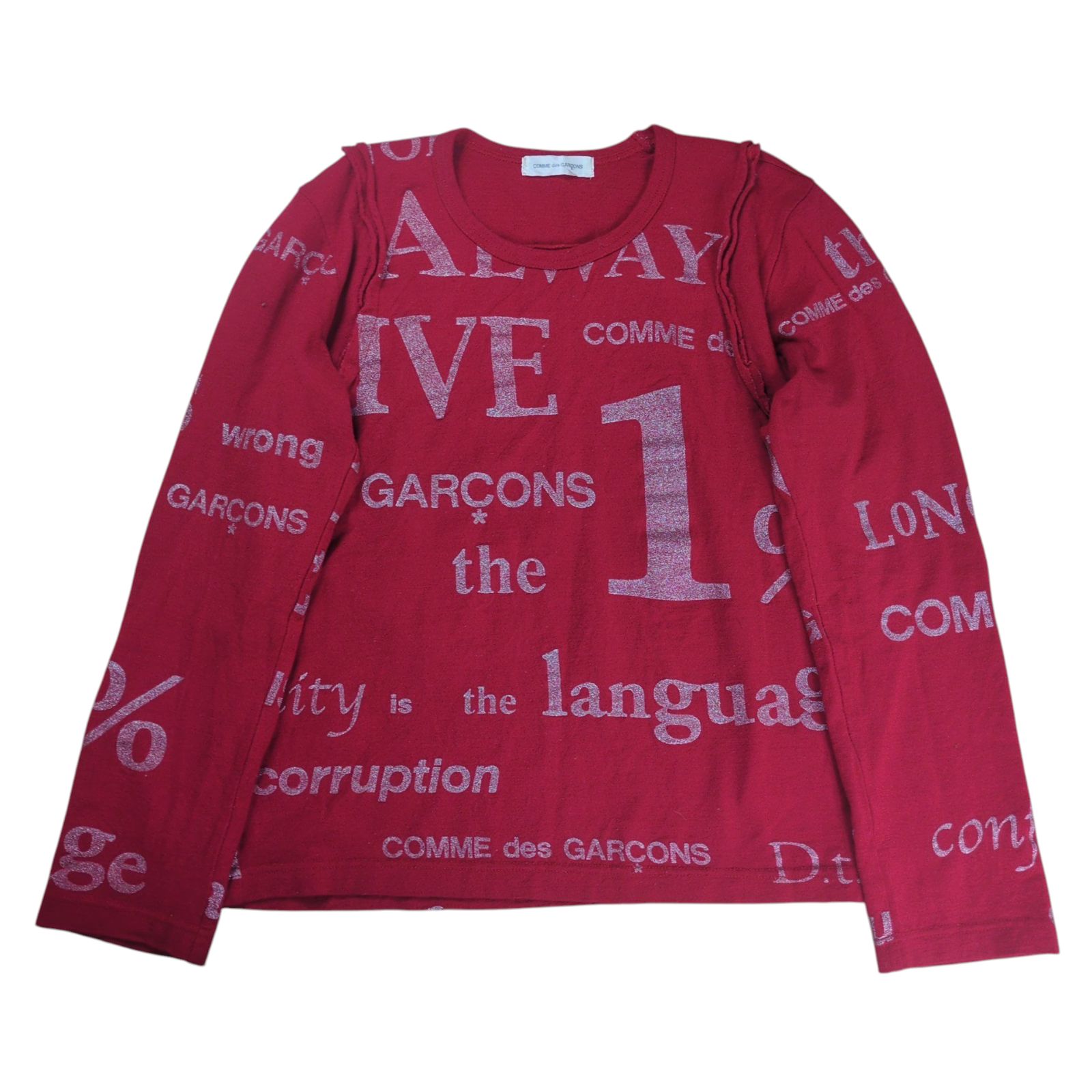 COMME des GARCONS Glitter Message Printed Wool Cut Sew