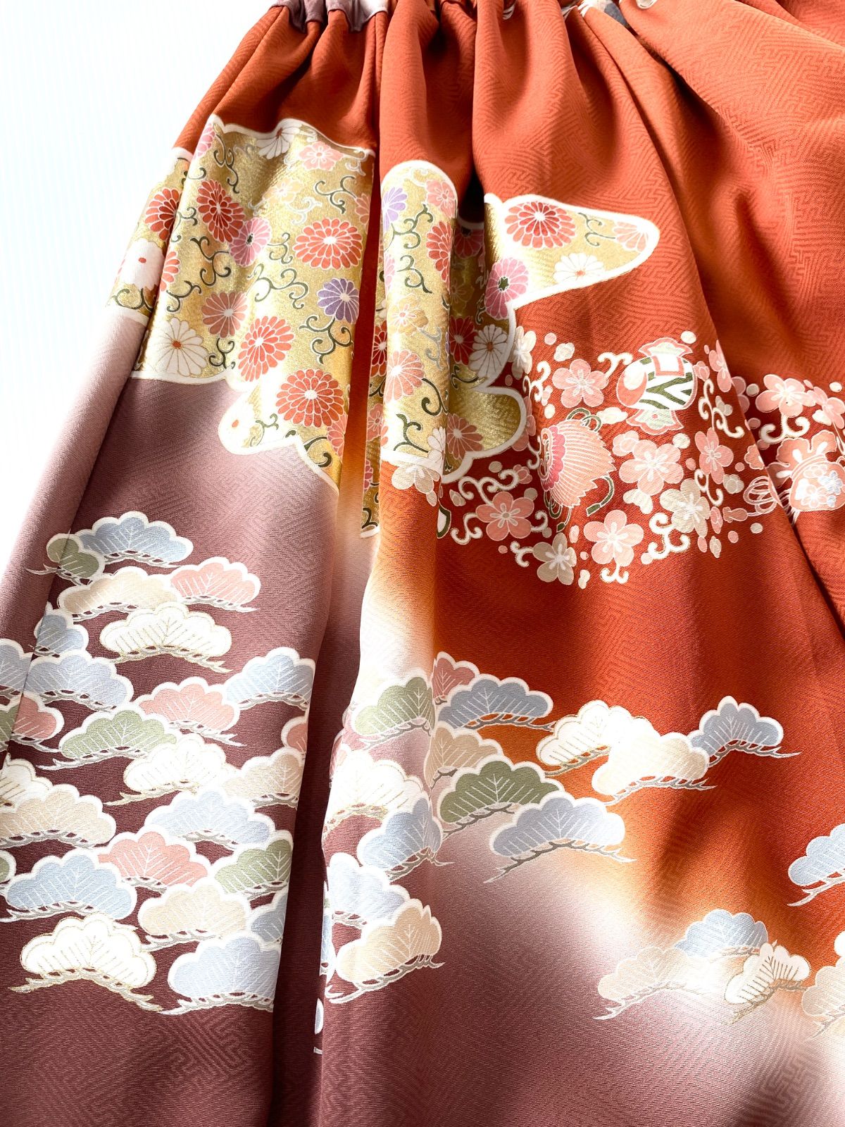 ふくよかさん用～4L 着物リメイクウエストゴムロングスカート大きいサイズフリーサイズ