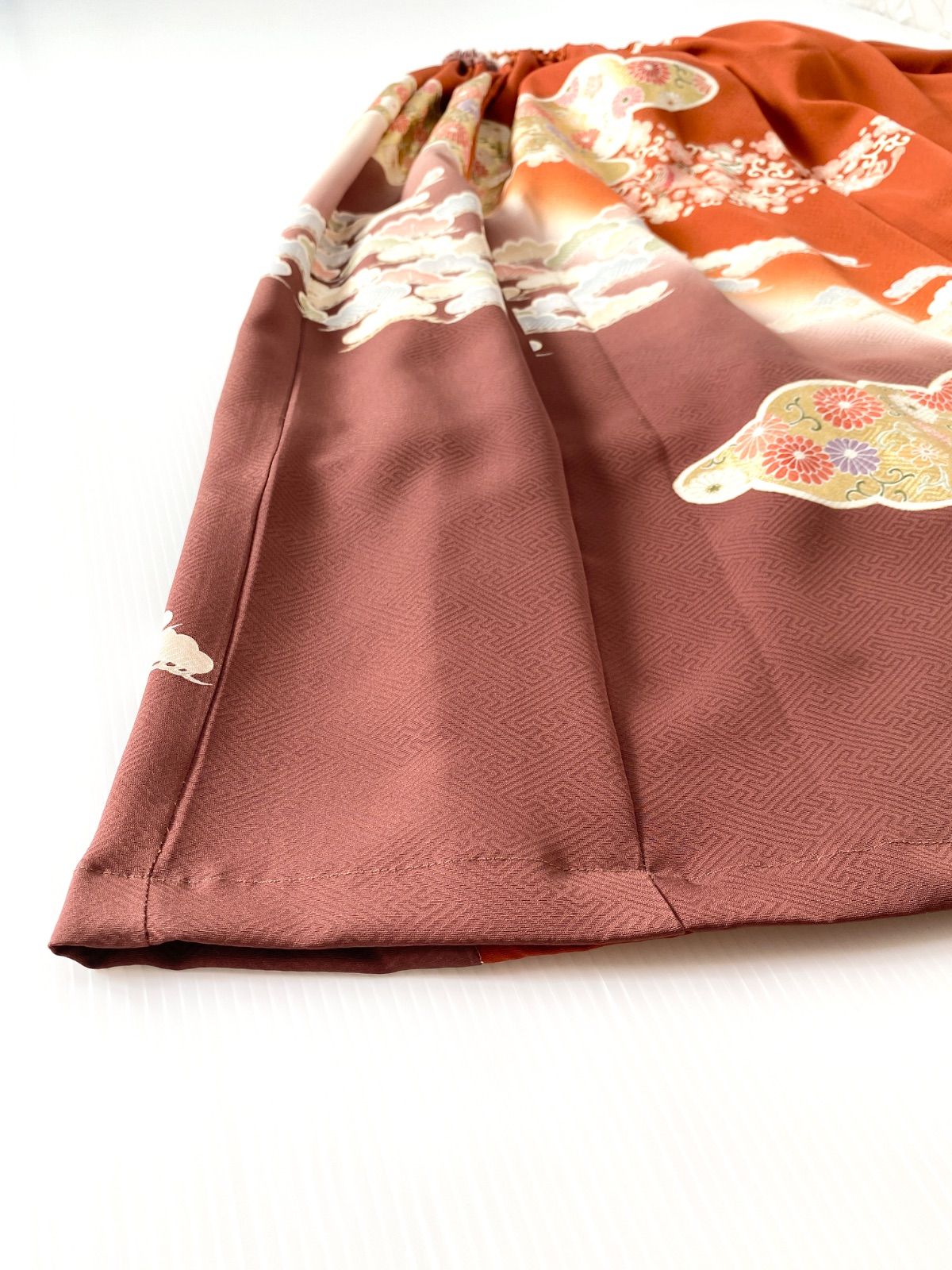 着物リメイクウエストゴムロングスカート大きいサイズフリーサイズ みハンドメイドNO.5827