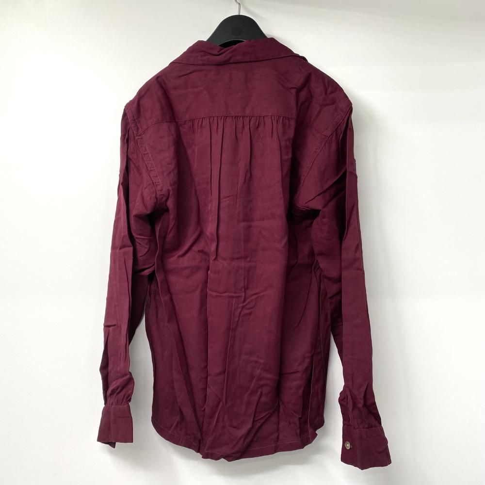 50s Marlboro ギャバシャツ サイズS バーガンディ フラップポケット 左袖ボタン欠け 胸部分スレ マルボロ 17