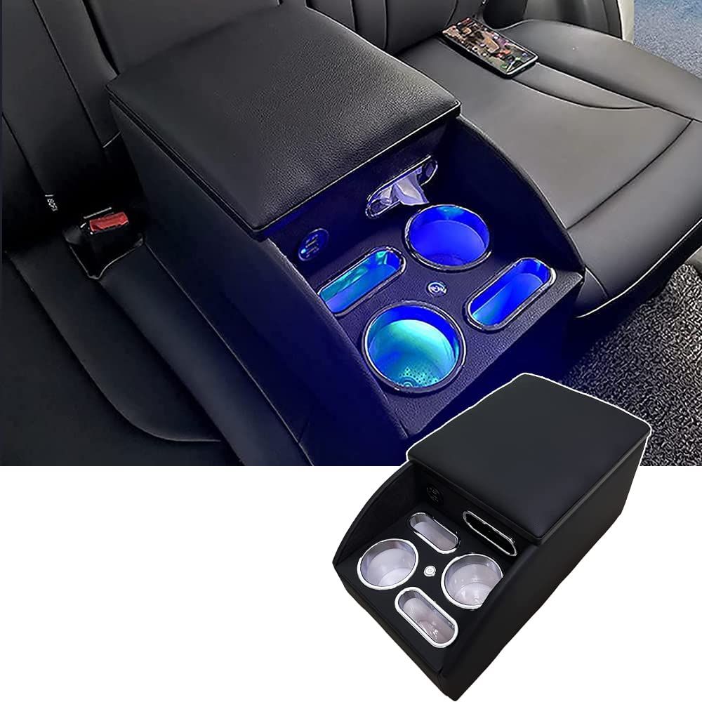 SGALUPA ホンダに適用 リアコンソールボックス トヨタに適用リアコンソールボックス 汎用 リア席やベンチシート用の肘掛け兼小物入れドリンクホルダー 車内収納 ブラック