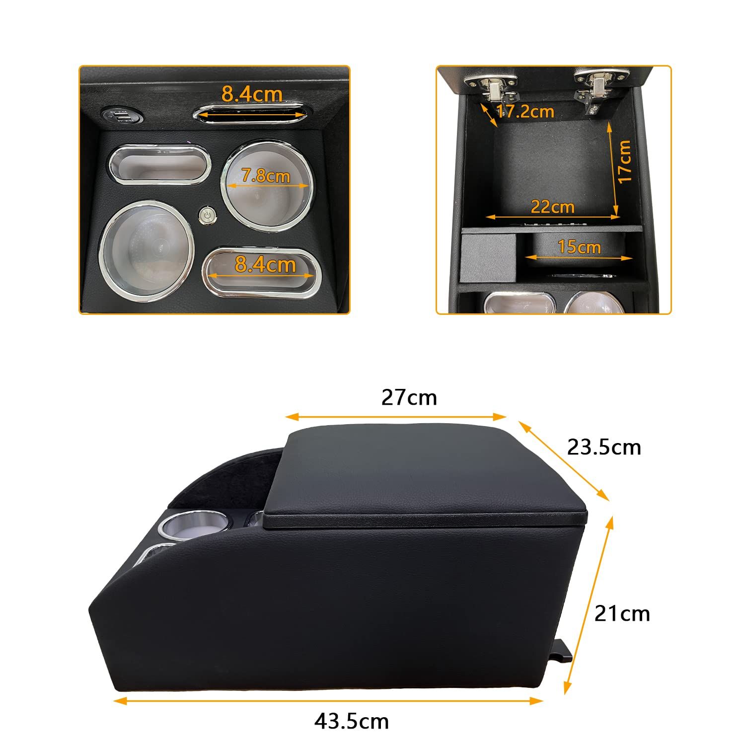 SGALUPA ホンダに適用 リアコンソールボックス トヨタに適用リアコンソールボックス 汎用 リア席やベンチシート用の肘掛け兼小物入れドリンクホルダー 車内収納 ブラック