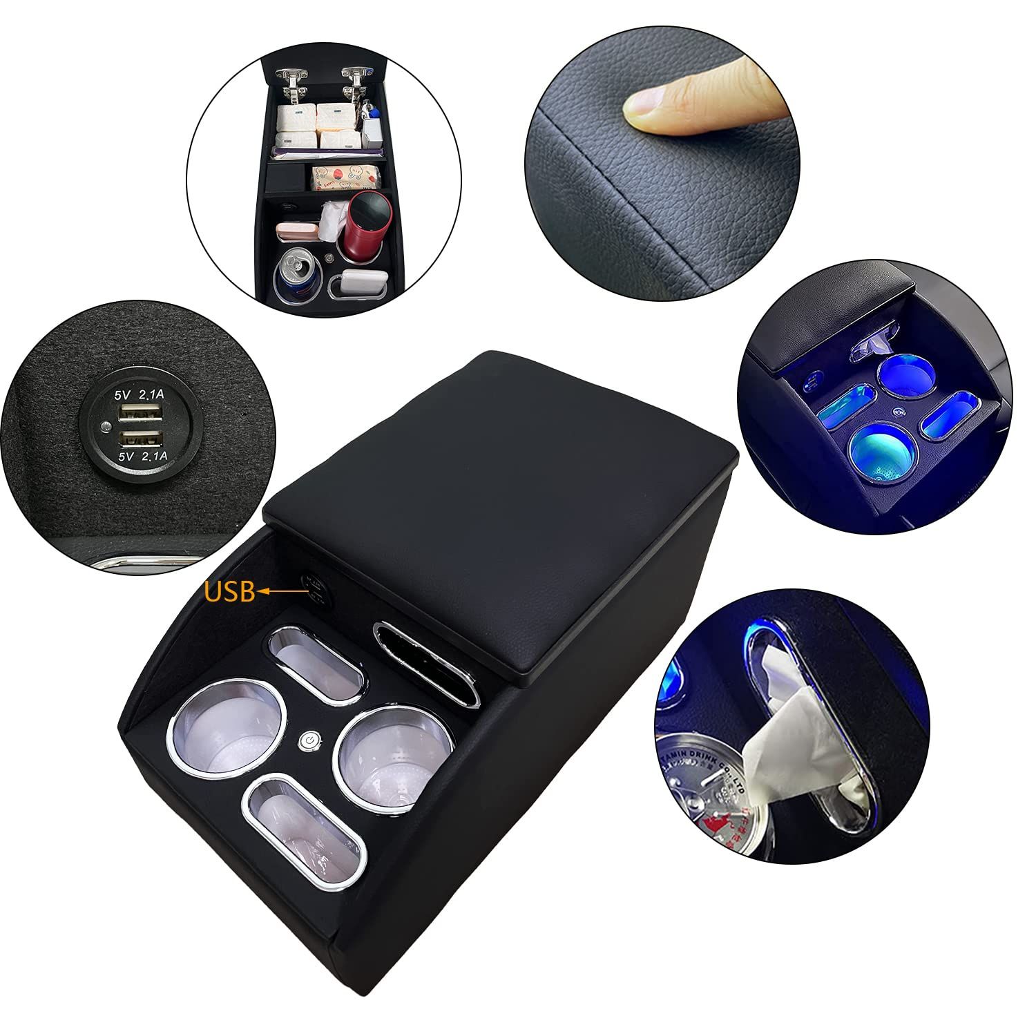 汎用 リア席やベンチシート用の肘掛け兼小物入れドリンクホルダー