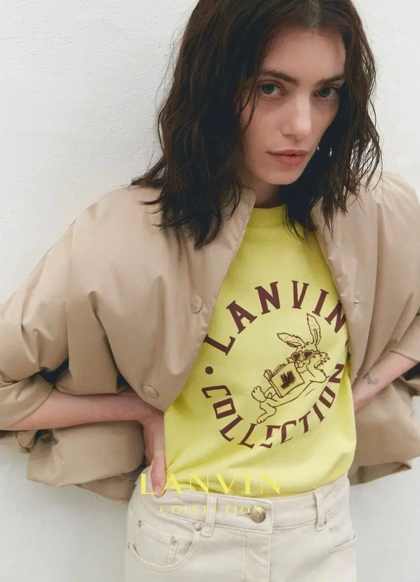 ハンサム ランバン LANVIN エンブレム ビーズ プリンティング うさぎ 半袖 Tシャツ