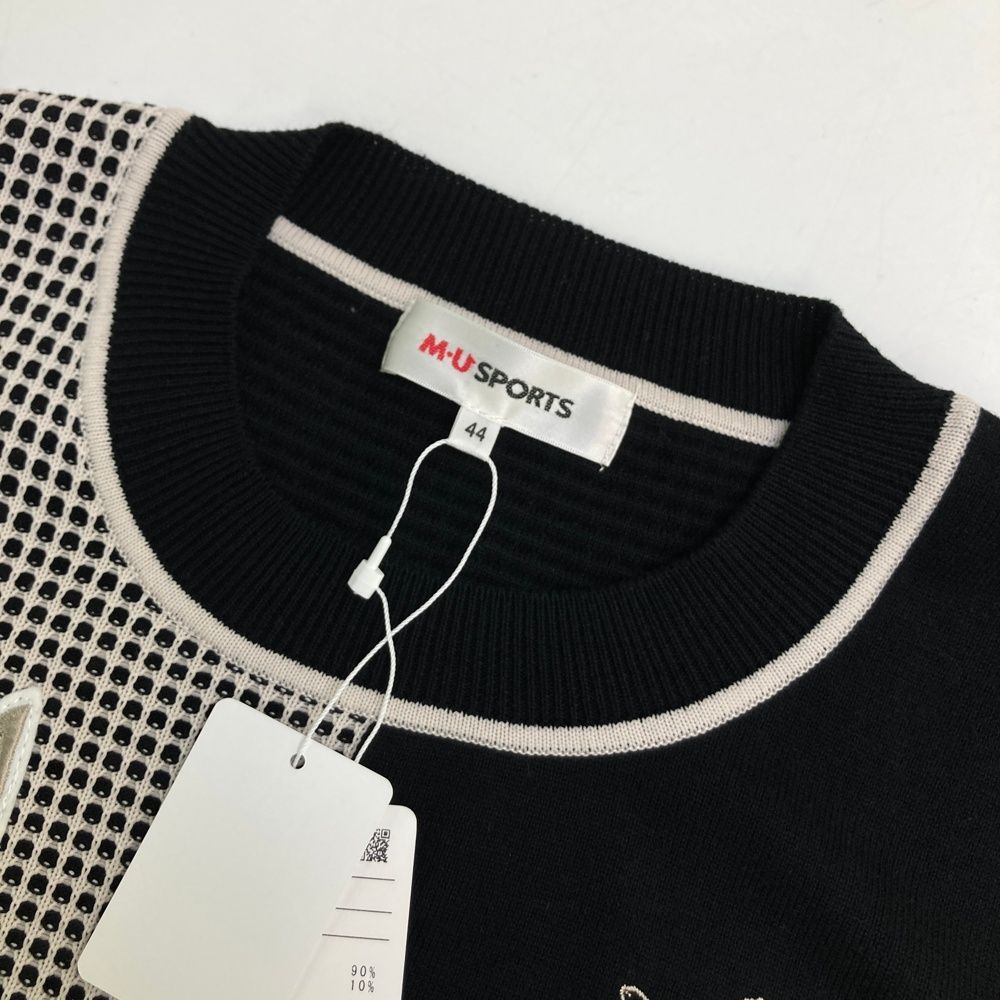 新品未使用　M・U SPORTS 　ゴルフウェア　ウールニット　ブラック　M サイズ：44 M.U SPORTS エムユースポーツ ワッペン付き 長袖ニット