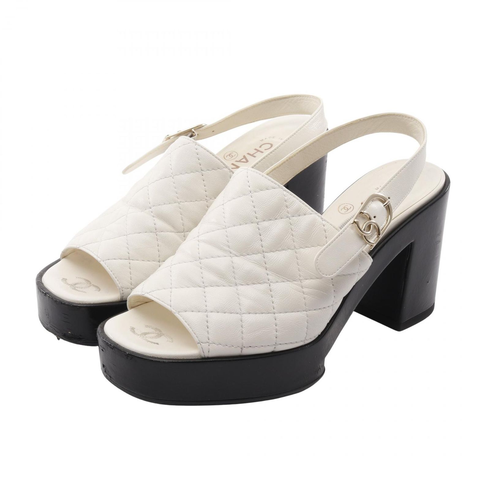 シャネル CHANEL サンダル マトラッセ ココマーク G45567 レザー マトラッセ ヒールサンダル レディース Used B