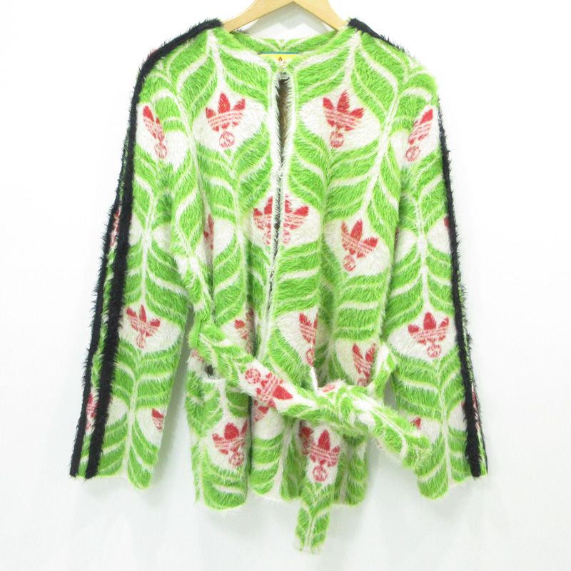 三重本店 GUCCI グッチ × adidas アディダス GGトレフォイルカーディガン ロゴ長袖ヘビーニットカーディガン 総柄 3本ライン 717694-XKCQ6 グリーン マルチ サイズ M 135