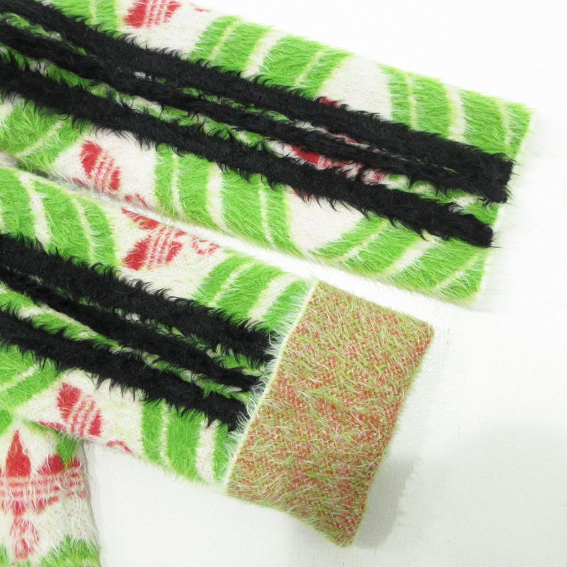  GUCCI グッチ × adidas アディダス GGトレフォイルカーディガン ロゴ長袖ヘビーニットカーディガン 総柄 3本ライン 717694-XKCQ 6 グリーン マルチ サイズ M 135 カーディガン ボレロ アンサンブル トップス