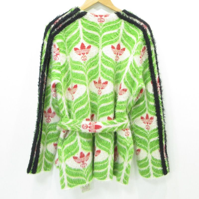 GUCCI グッチ × adidas アディダス GGトレフォイルカーディガン ロゴ長袖ヘビーニットカーディガン 総柄 3本ライン 717694-XKCQ 6 グリーン マルチ サイズ M 135