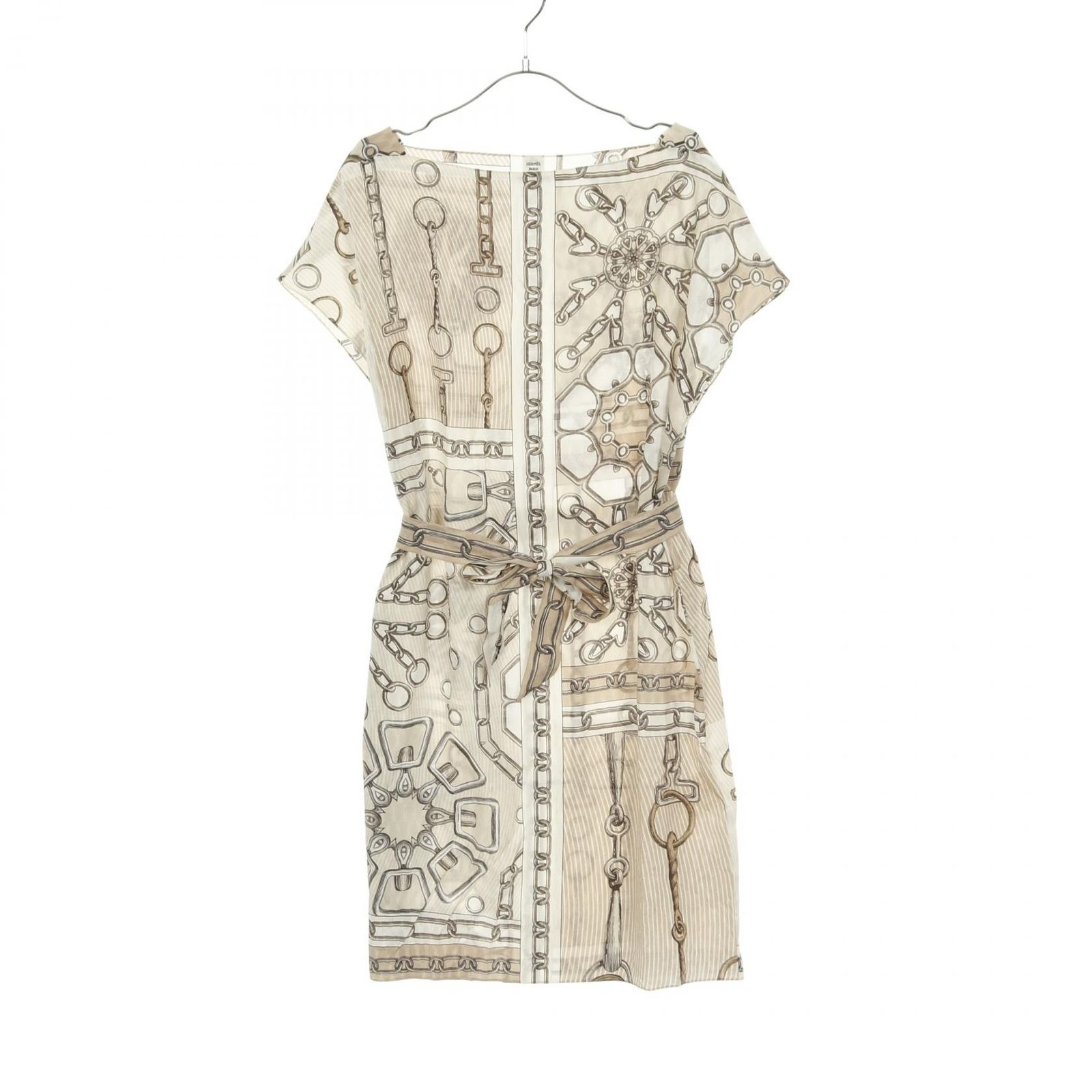 エルメス HERMES ワンピース Effet Kaleidoscope 4H0636DP ベージュ シルク ワンピース レディース Used A