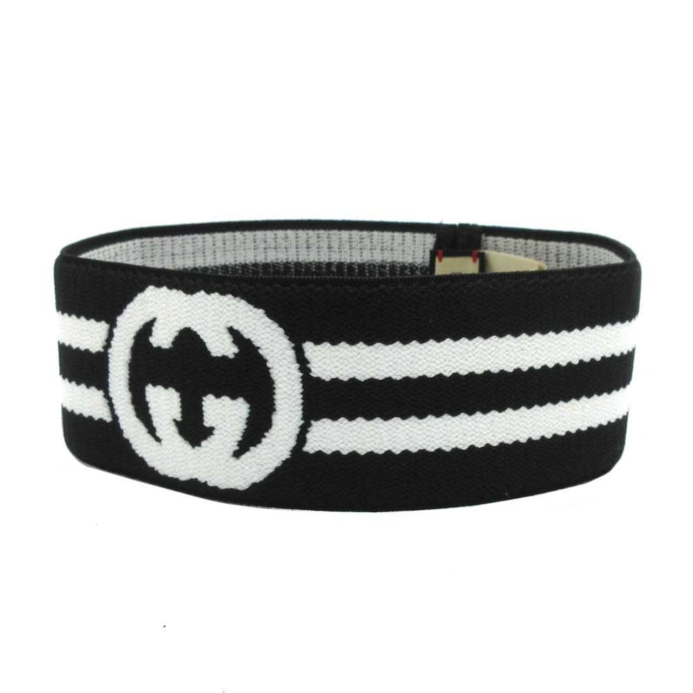 グッチ ヘアバンド GUCCI INTERLOCKING G インターロッキングG ストライプ ヘッドバンド M 676646 ブラック×ホワイト系 アウトレット レディース