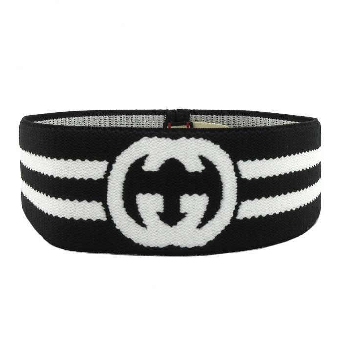 グッチ ヘアバンド GUCCI INTERLOCKING G インターロッキングG ストライプ ヘッドバンド M 676646 ブラック×ホワイト系 アウトレット レディース