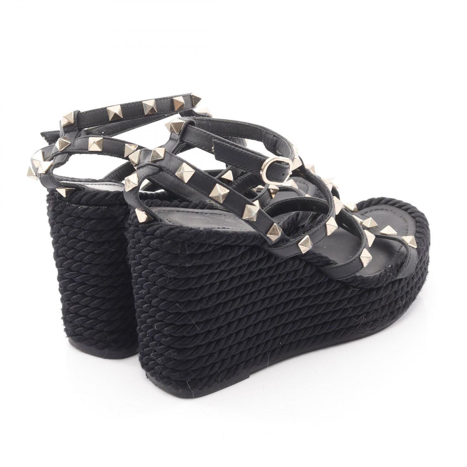 ヴァレンティノ ガラヴァーニ Valentino Garavani サンダル ロックスタッズ ブラック レザー ウェッジソール レディース C