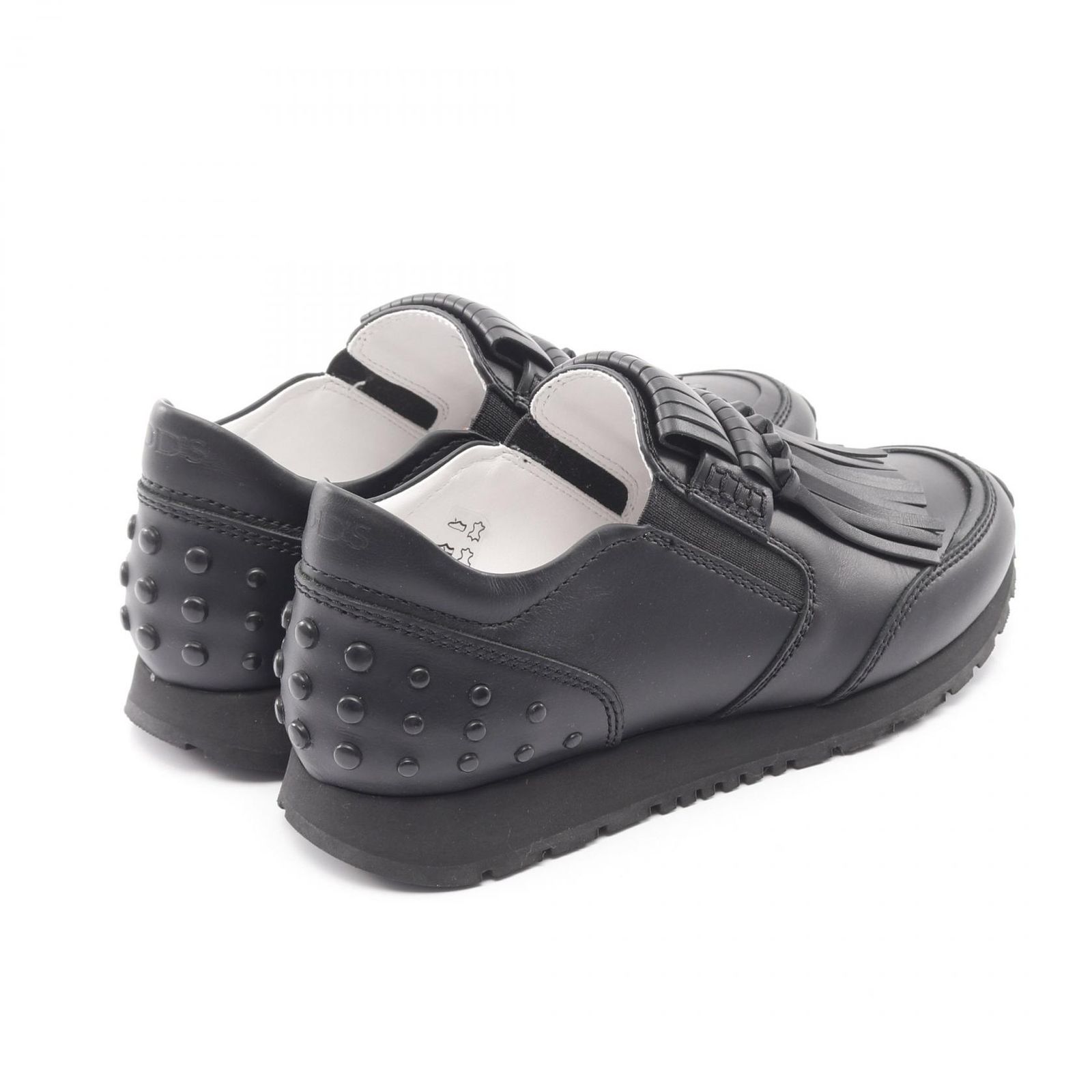 トッズ TOD S スリッポン XXW0YO0P250 ブラック レザー スニーカー ブラック フリンジ レディース Used A