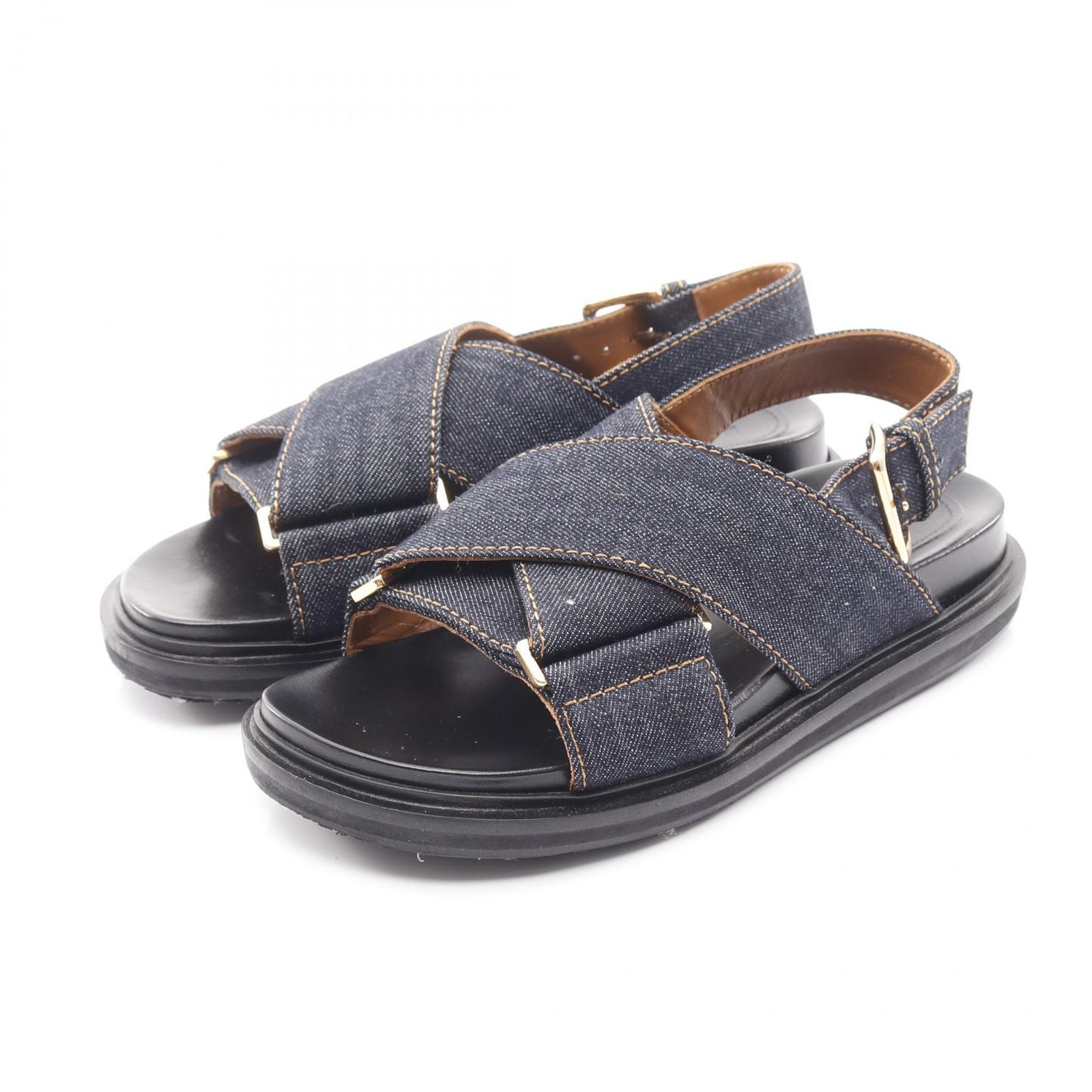 マルニ MARNI サンダル FUSSBETT フスベット インディゴブルー デニム レザー FUSSBETT サンダル デニム インディゴブルー FBMS0052 レディース Used A